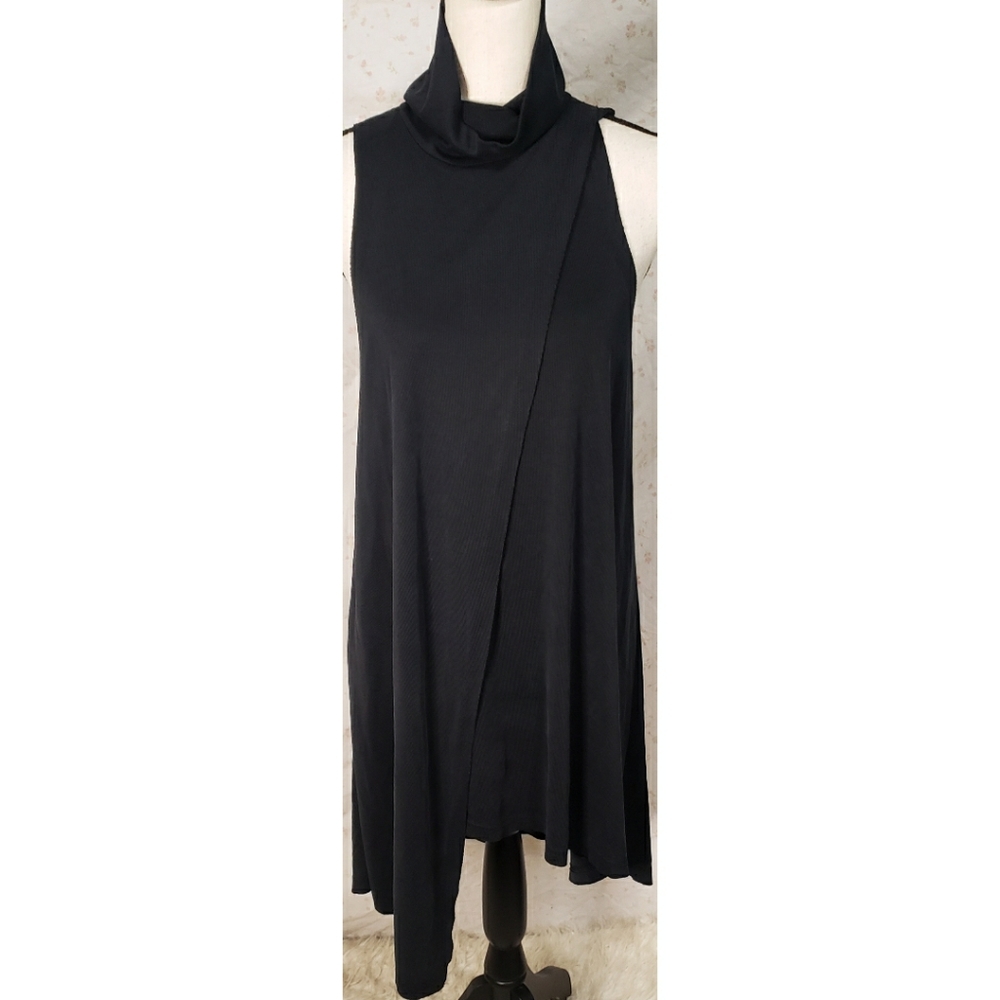 Free People We the Free Cowl Turtle Neck Dress Shift Layered Dark Gray Boho